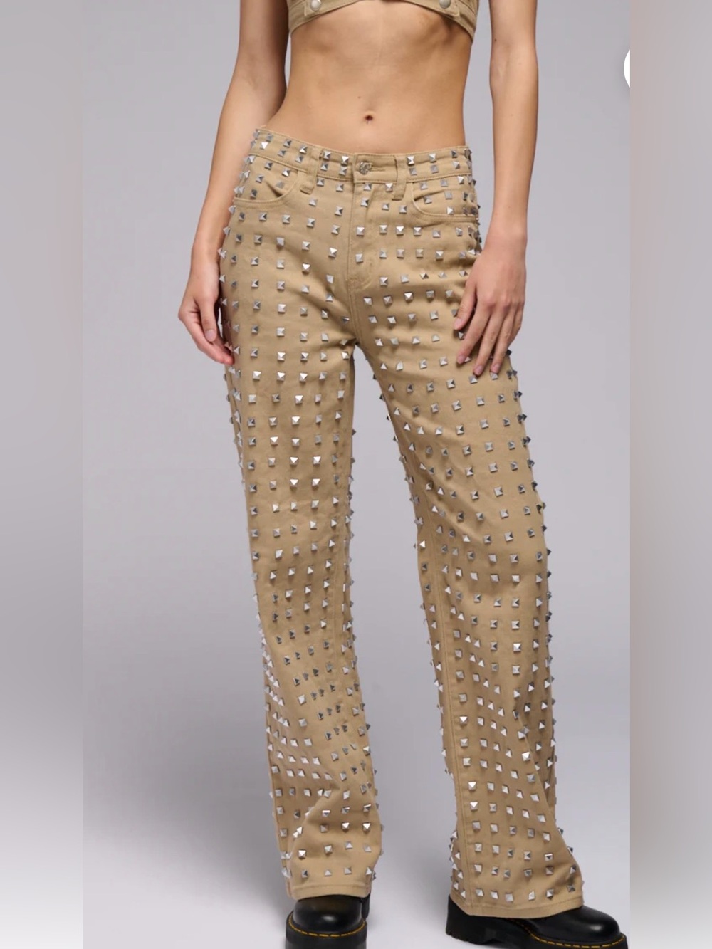 AKIRA Beige Wide-Leg Studded Pants